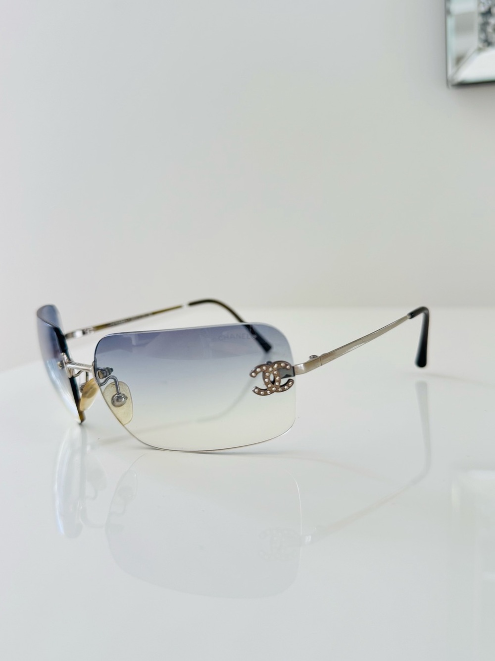 Extremely RARE 🦋 Authentic Chanel light blue rimless CC  sunglasses✨ - Picture 7 of 11